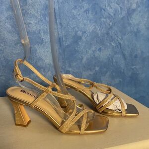 IDIFU Gold Glitter Strappy Heels, sz 7.5, SL4-1503S005